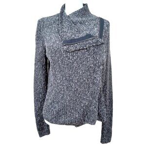Lou & Grey Womens Black/Gray Asymmetric Collar Zip Knit Sweater Size Extra Small